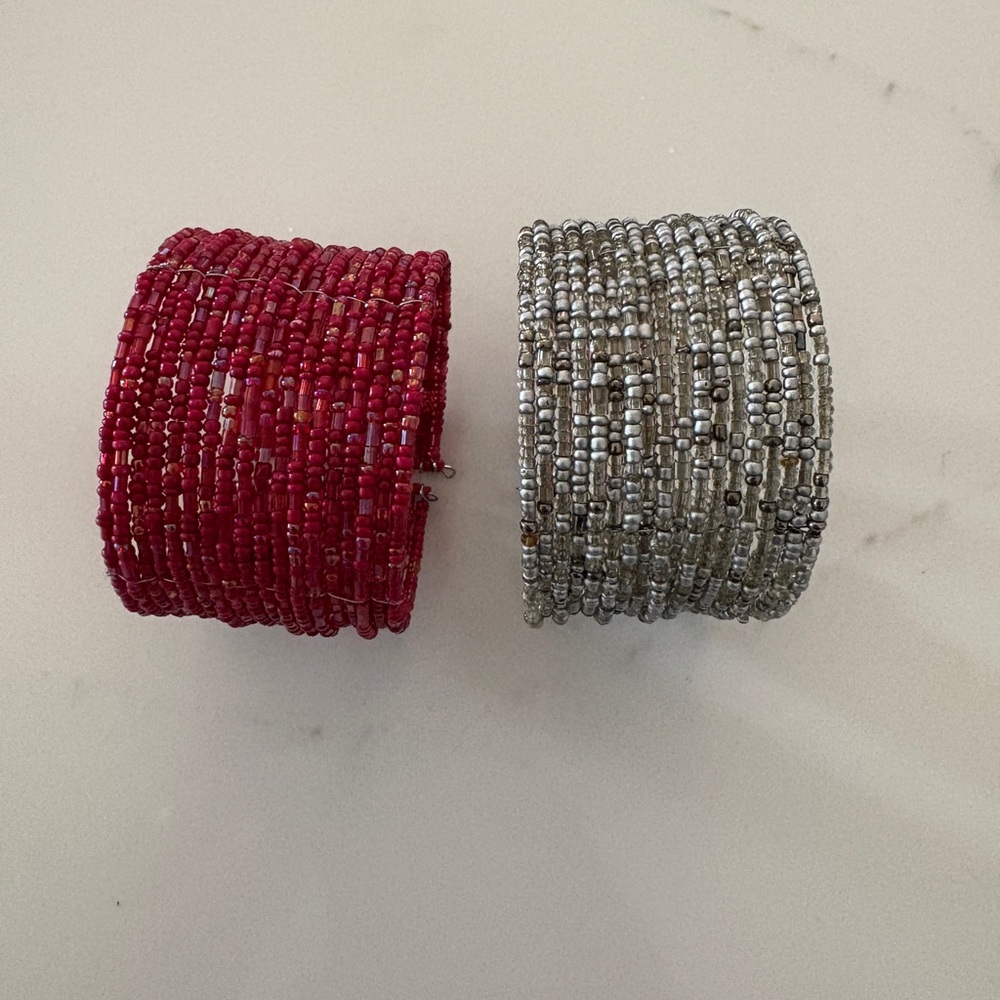 Elegant Red and Silver Beaded Cuff Bracelets